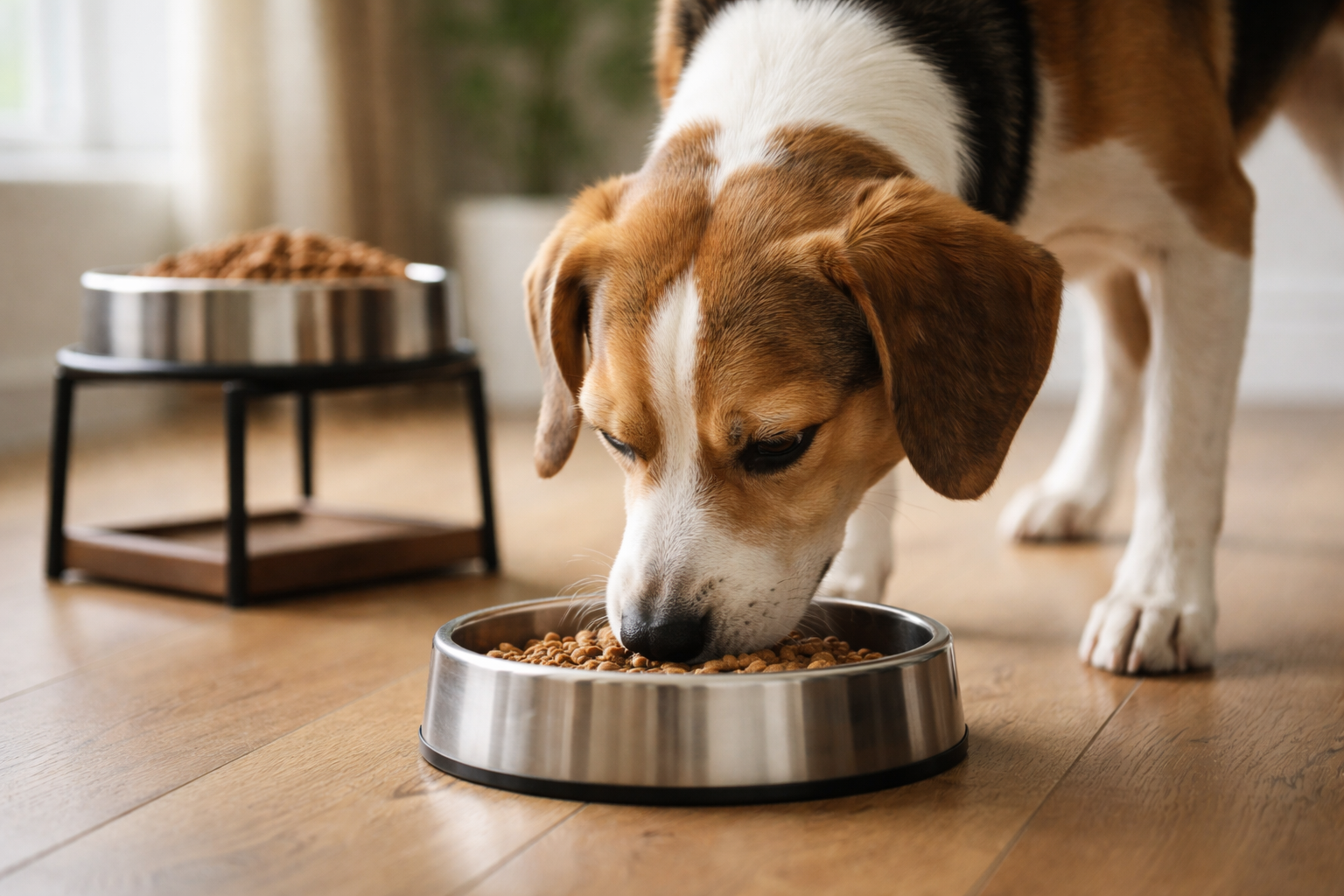 If your dog snorts while eating, the bowl may be too low.