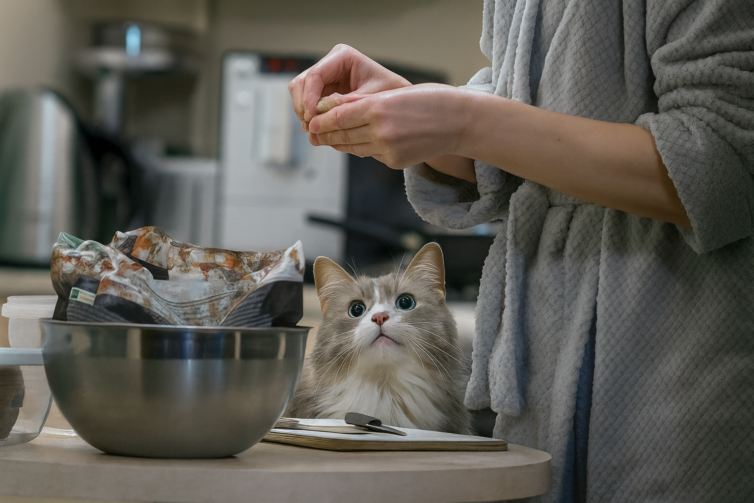 Table scraps should make up no more than 5–10% of your cat's daily calorie intake.